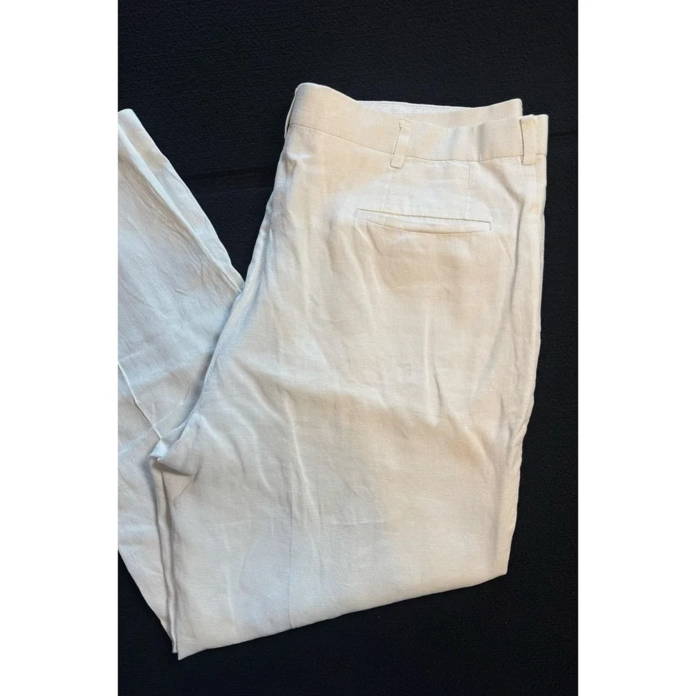 John W Nordstrom Mens Linen Pants 38x30 White Flat Front Dress Trousers